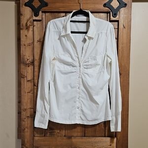 InWear White Shirred Bust Button Up Blouse Womens Size 10